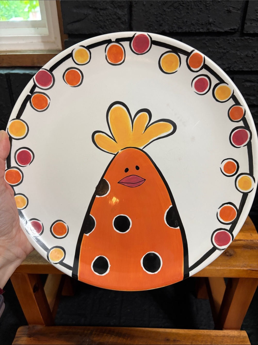 Bella Casa by GANZ whimsical lips chicken dinner plate hand painted polka dot